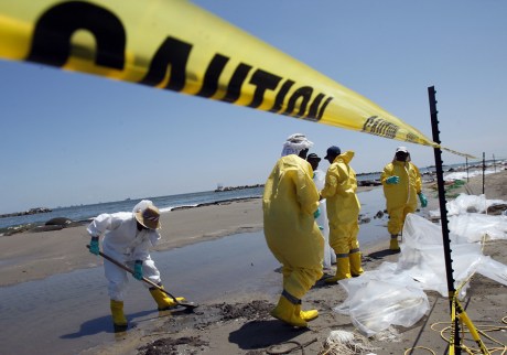 Volunteers clean a beach somewhere along the Gulf of Mexico in 2010.