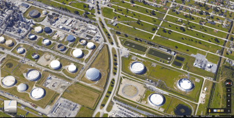 The Murphy Oil tank farm and adjacent Chalmette, La., neighborhood now, via Google Earth view.