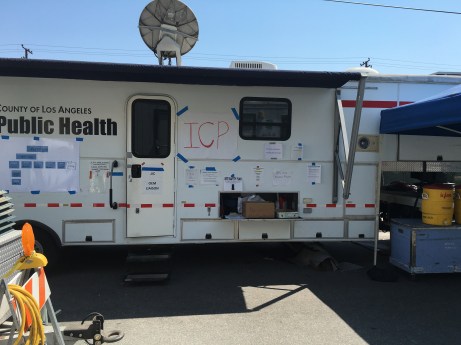 Joint Information Center, Fruitland Magnesium Fire, Los Angeles, CA, 2016. A trailer with plenty of wall space and power outlets located in close proximity to the ICP. And the coffee.